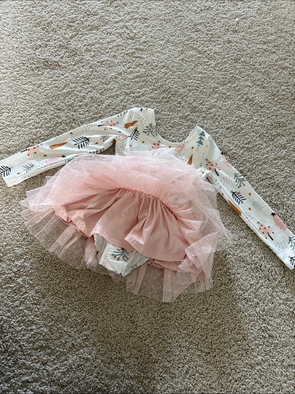 cheeky plum White Long Sleeve Tutu  with Pink Skirt Christmas Tree Leotard